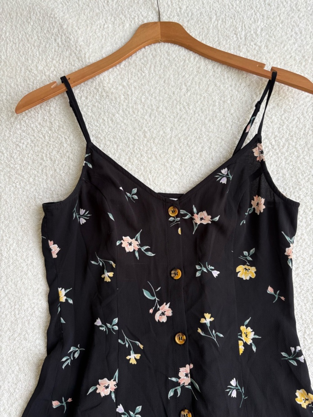 H&M Button Front Black Floral Midi Dress - Picture 3 of 9